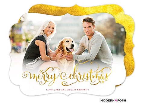 Golden Merry Christmas Holiday Flat Photo Card