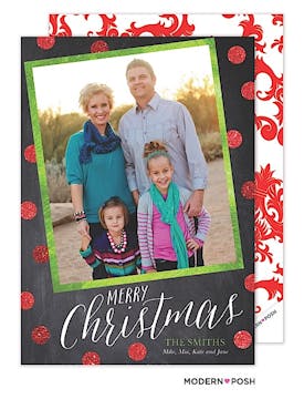 Glittering Red Chalkboard Christmas Holiday Flat Photo Card