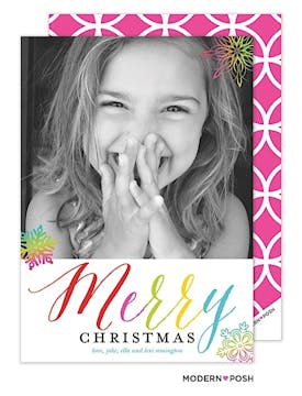 Merry Colorful Snowflakes Holiday Flat Photo Card