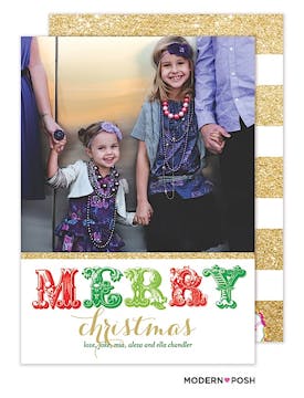 Merry In Gold Holiday Flat Photo Card