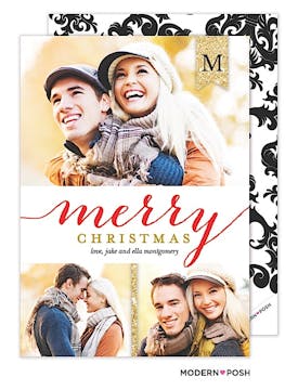 Modern Merry Script Holiday Flat Photo Card