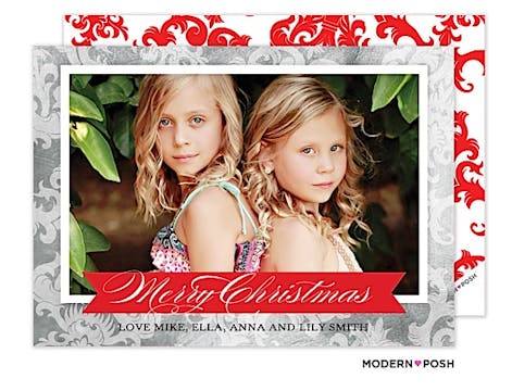 Silver Foil Christmas Holiday Flat Photo Card