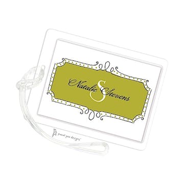 Curly Frame & Dots Olive ID Tag