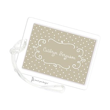 Swirl Frame & Dots Taupe ID Tag