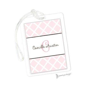 White Lattice On Pink ID Tag