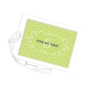 Swirl Frame & Dots Lime ID Tag
