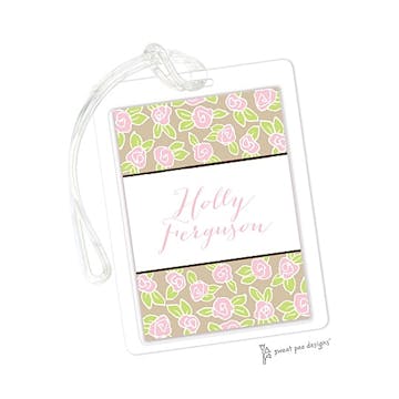 Pink Roses On Cocoa ID Tag