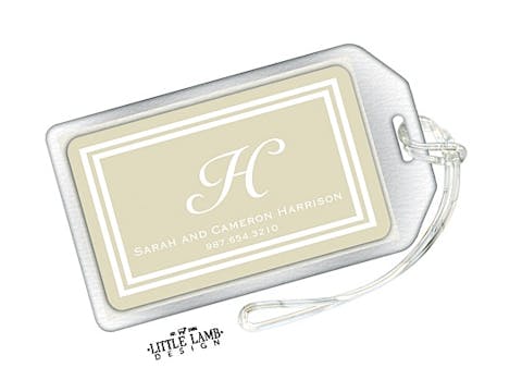 Taupe and White Initial or Monogram Luggage Tag