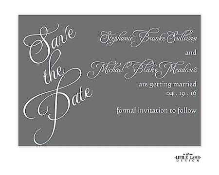 Grey Calligraphic Names Save The Date Card