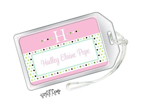Bubblegum pink dotted initial luggage tag