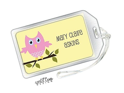 Pink and Yellow Luggage Tag - Owl (Little Lamb)