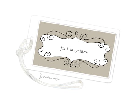 Curly Frame Taupe ID Tag
