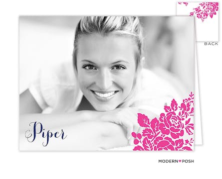 Pink Flourish Posh with Navy Ink Digital Photo Folded Note
