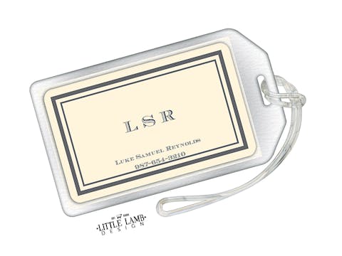Simple Grey Frame Ivory Acrylic Luggage Tag