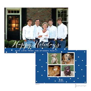 Dotted Band Dark Blue Flat Holiday Photo Card