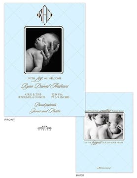 Blue Quilted Photo Birth Announcement