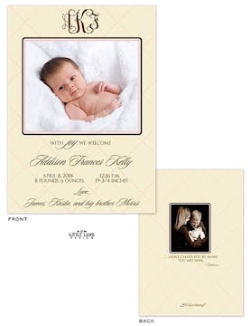 Cream Quilted Photo Birth Announcement