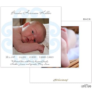 Elegant Blue Frame Boy Photo Square Birth Announcement