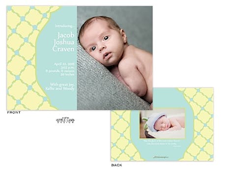 Blue and Yellow Patterned Boy Photo Birth Announcement