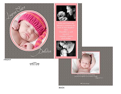 Elegant Pink Girl Photo Birth Announcement