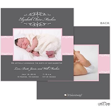 Pink Ribbon Girl Photo Square Birth Announcement