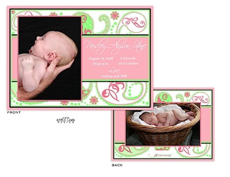 Pink Paisley Girl Photo Birth Announcement