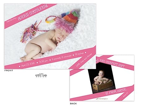 Hot Pink ribbon Girl Photo Birth Announcement
