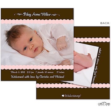 Fun Pink and Brown Girl Photo Square Birth Announcement