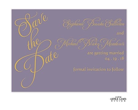 Lavender Calligraphic Names Save The Date Card
