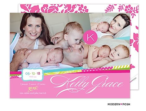 Fun Baby Monogram Photo Birth Announcement