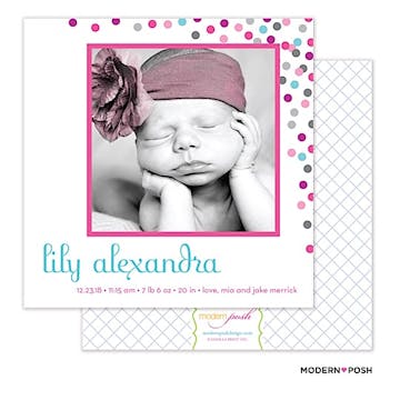 Baby Confetti Girl Photo Square Birth Announcement