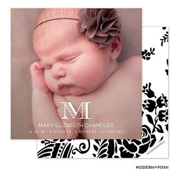 Simple Baby Monogram Photo Birth Announcement