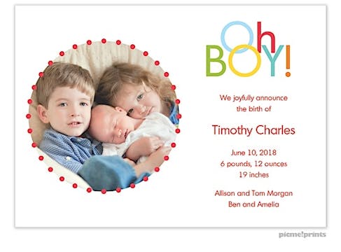 Oh Boy! Boy Photo Birth Announcement