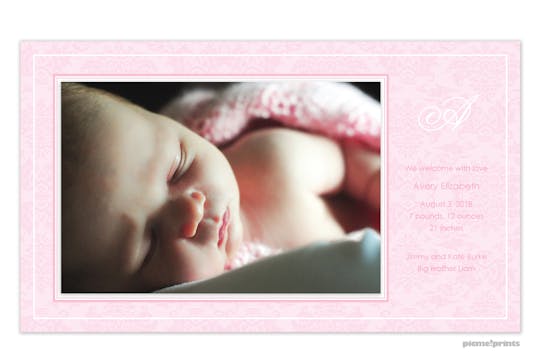 Baby Damask Baby Pink Print & Apply Flat Photo Card