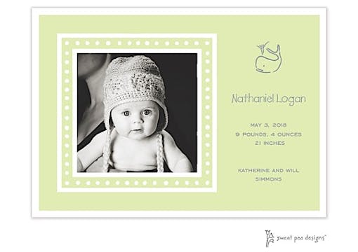 White Dotted Border Green Flat Photo Birth Announcement