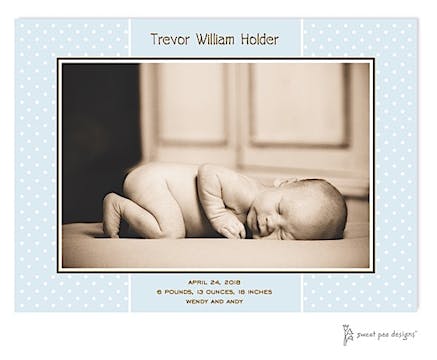 Sweet Dots On Blue Flat Photo Birth Announcement