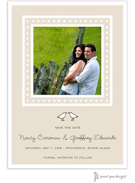 White Dotted Border Latte Flat Photo Save The Date Card