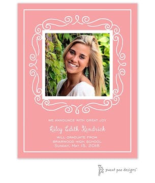 Curly Frame White On Coral Flat Photo Card