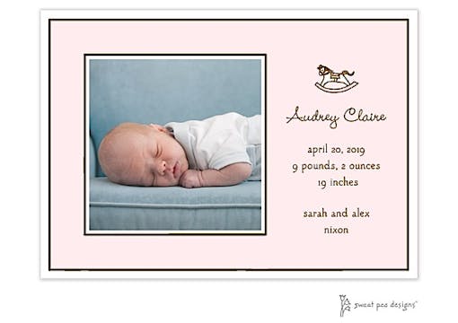Classic Edge White & Chocolate On Pink Flat Photo Birth Announcement