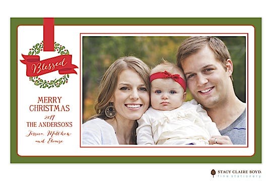 Blessed Wreath Holiday Flat Photo Card