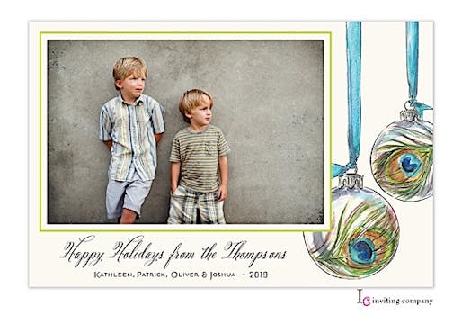 Peacock Baubles Holiday Flat Photo Card