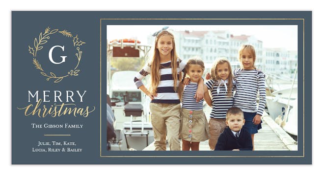 Holly Monogram Print & Apply Holiday Photo Card