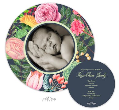 In Full Bloom Round Baby Announcement