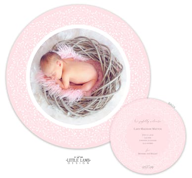 Sprigs Round Baby Announcement (Pink)
