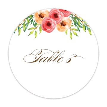 Watercolor Florals Table Card-Round 