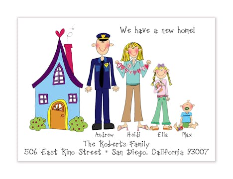 Personalized Character Horizontal Blue House Moving Card