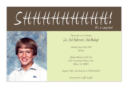 Surprise Party Photo Invitation in Brown and Green with Card