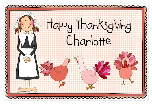 Personalized Character Thanksgiving Girl Placemat