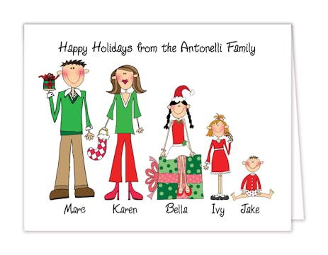 Personalized Character Family Holiday Folded Note Card