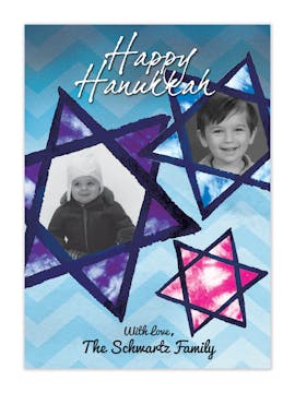 Blue Hanukkah Stained Glass Stars Flat Photo Card